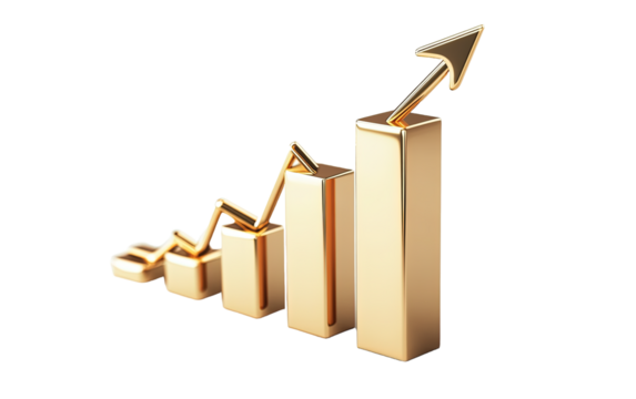 3D gold bar on white background,png