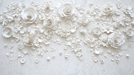 Fototapeta premium White Floral Relief Sculpture on Marble Background