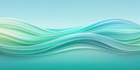 Fototapeta premium Smooth gradient waves in light blue and mint green reflected