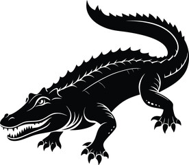 Fototapeta premium black crocodile vector illustration silhouette, Print