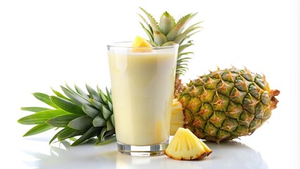 Smoothie pineapple yogurt isolated on white background with leading lines