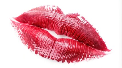 Smudged lipstick with a low angle view on white background