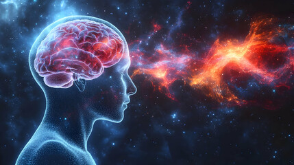 Obraz premium A digital representation of a brain with cosmic elements, symbolizing thought and creativity.