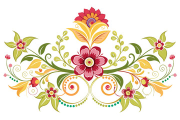 Colorful floral corner border with green leaves on white background.
