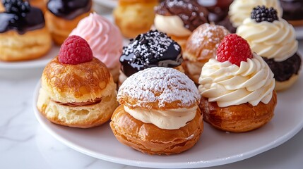 A selection of cream puffs in various flavors