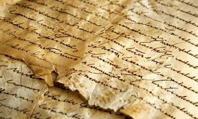 Close-up of aged handwritten letter with cursive script on yellowed paper - Powered by Adobe