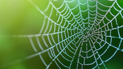 Captivating close up of a spider web delicately draped in the morning dew revealing nature s intricate geometric engineering in a mesmerizing display of light and shadow