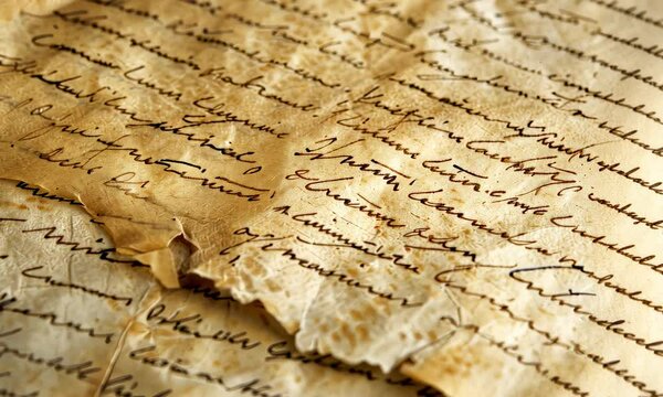 Close-up of aged handwritten letter with cursive script on yellowed paper