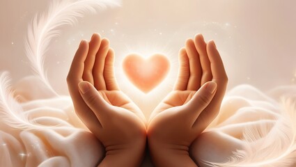 A warm scene of hands holding a glowing heart, surrounded by soft light, symbolizing deep gratitude and appreciation.