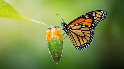 Stunning close up of a butterfly undergoing the incredible process of metamorphosis emerging from...