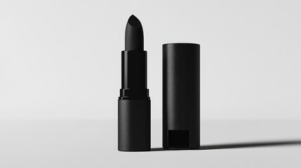 Minimalist lipstick packaging in matte black, no branding, focused on the modern shape, no people in the shot.