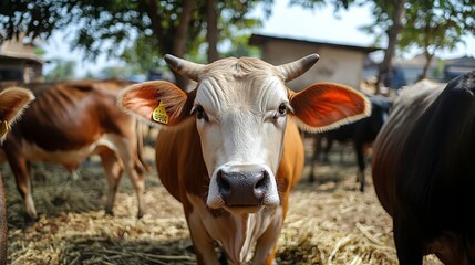 Cattle on a farm being prepared for sacrifices during Eid al-Adha
