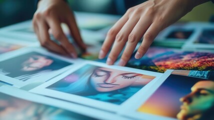 Fototapeta premium Close-up of hands adjusting a set of printed influencer outreach strategies, Influencer Outreach, Using influencer partnerships to enhance reputation