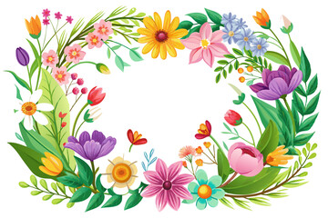 A colorful arrangement of pink, yellow, and orange flowers with green leaves on a white background.