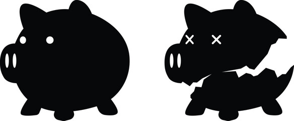 silhouette piggybank on transparent background, vector design