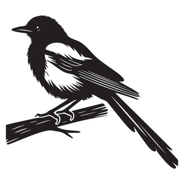recommend clip art: American magpie Clipart - Black-billed Magpie Vector Illustration in black and white 