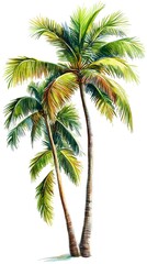 A Coconut tree in different stems on white background