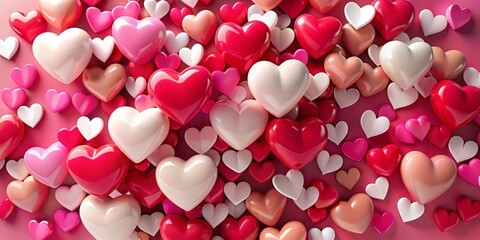 Brightly colored digital design template exudes joy and positivity, showcasing a lively mix of red, pink, and white