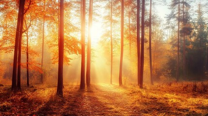 Sunny autumn morning in the woods