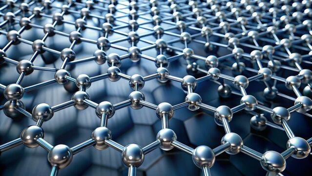 Carbon atoms intricately arranged in a repeating hexagonal pattern form a crystalline lattice, stacking in layers to