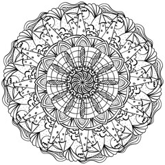 Outline mandala for Halloween, coloring page with spider, web and dark castle for activity and design