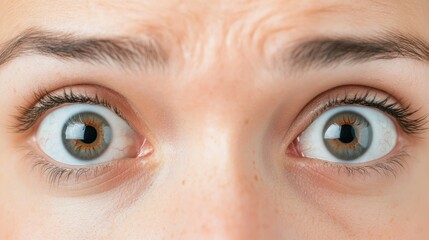 Fototapeta premium A close up photograph capturing the intense nervous gaze of a person s eyes reflecting high levels of anxiety hypervigilance and apprehension The eyes appear wide alert and darting around