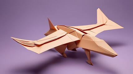 Origami-inspired drone with sharp folded wings and intricate paper details, hovering over a soft gradient background