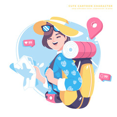tourist girl character illustration design