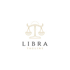 Libra zodiac symbol logo design with scales icon in line art design style