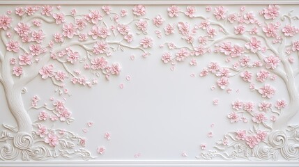 White Wall with Pink Floral Relief Pattern