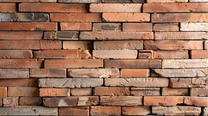 A close-up of a rustic brick wall texture with varying shades of red and brown, providing an earthy and warm background with ample copy space.