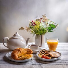 breakfast with coffee and croissant