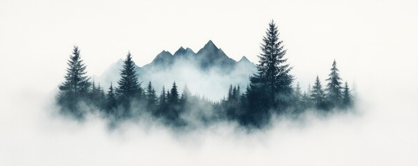 A fog-filled, abstract mountain range in black and white.