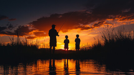 &ldquo;Golden Hour: Father and Sons by the Water&rdquo;