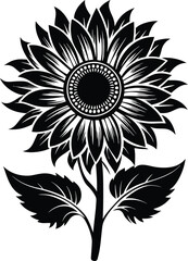 black sunflower vector illustration silhouette, Print