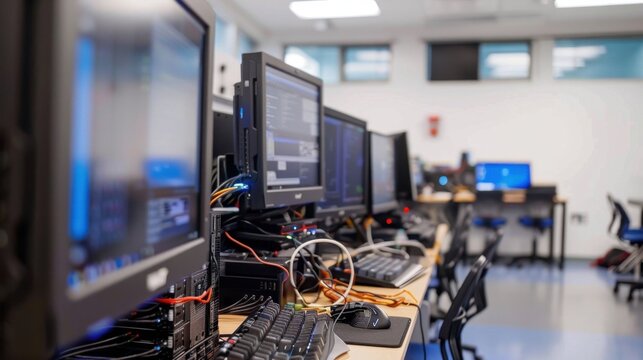 Computer Lab: A room with computers and technology where students learn computer science, conduct research, and develop digital skills.