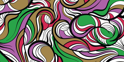 Hand drawn line pattern background. Vector illustration of outline background with color
