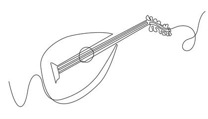 continuous line mandolin.mandolin musical instrument equipment drawn in one line.single line vector illustration.isolated white background