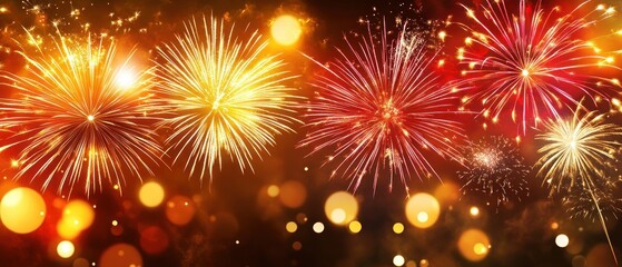 A Festive Display of Fireworks Against a Golden Night Sky