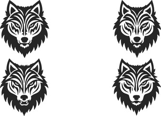 Logo design featuring a set of wolf-themed emblems, with a black wolf line art icon, illustrated in vector format on a white background.