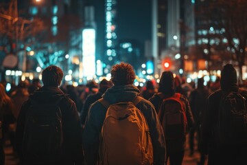 Obraz premium Gathered crowd at night in solidarity