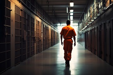 Prisoner Walking in Prison - Backview 