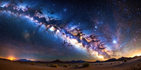 Fototapeta premium Spectacular Milky Way galaxy over desert landscape at night extreme close-up