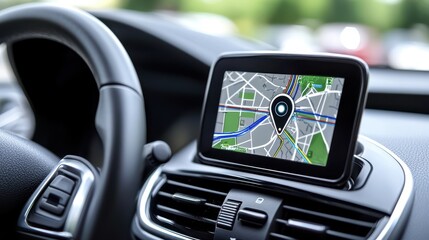 Modern Car Navigation System with GPS Location Pin on Map Display