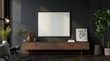 Minimalist Living Room Interior Design with Large Blank Canvas