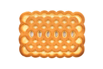 One rectangular cookie with patterns on a white background. Close-up of sweet cookies.