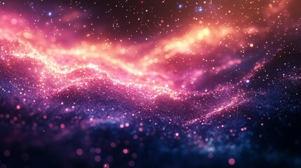 Fototapeta premium Abstract Glittering Cosmic Landscape with Pink and Orange Hues