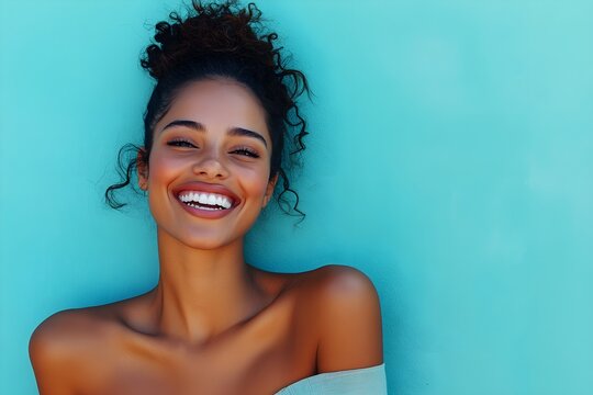 Smiling Woman Against a Solid Color Background
