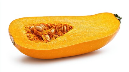 Fresh Sliced Butternut Squash with Seeds Isolated on White Background