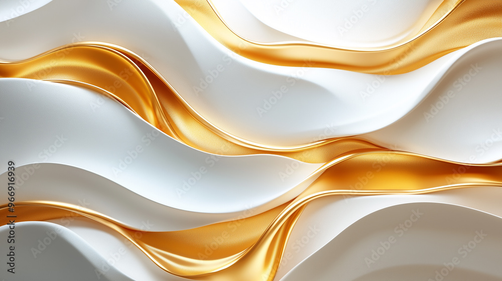 Poster Abstract flowing golden and white waves create a luxurious and elegant composition with smooth textures.